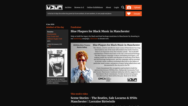 Screenshot of the Manchester Digital Music Archive Trust website