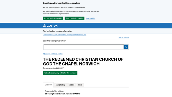 Screenshot of the Redeemed Christian Church Of God The Chapel Norwich website