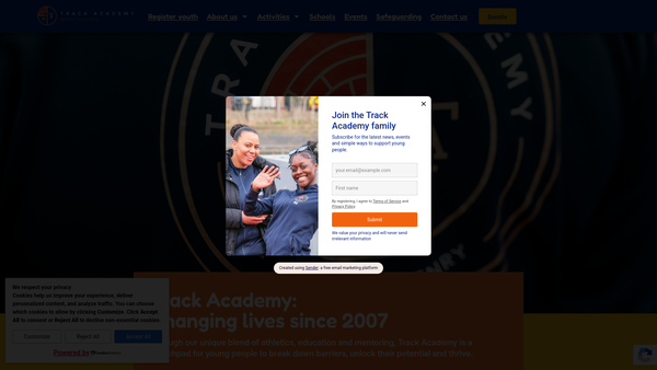 Screenshot of the Track Academy website