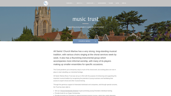 Screenshot of the The All Saints' Marlow Music Trust website