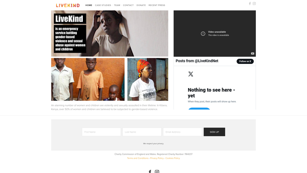 Screenshot of the Livekind website