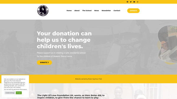 Screenshot of the Light Of Love Foundation website