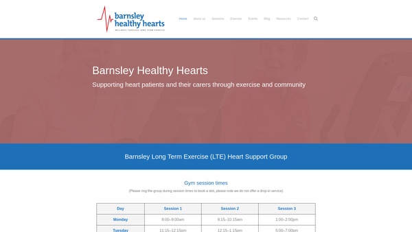 Screenshot of the Barnsley Long Term Exercise Heart Support Group website