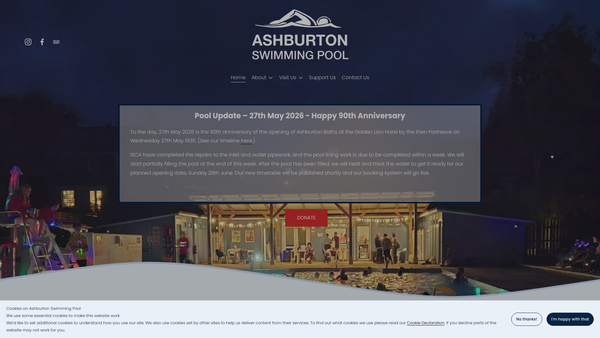 Screenshot of the Ashburton Swimming Pool website