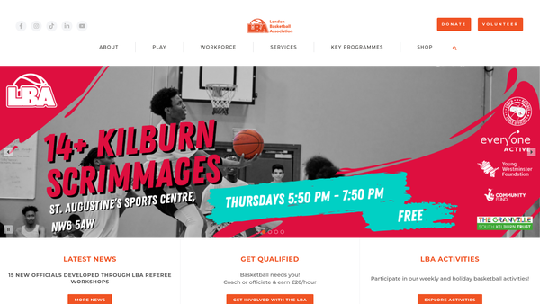 Screenshot of the London Basketball Association website