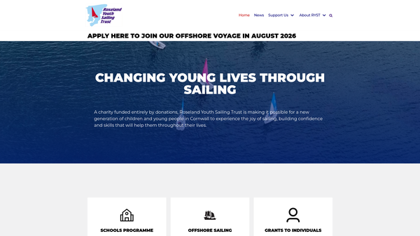 Screenshot of the Roseland Youth Sailing Trust website