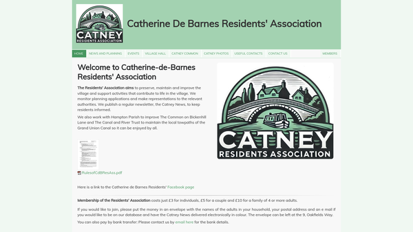 Screenshot of the Catherine De Barnes Village Hall website