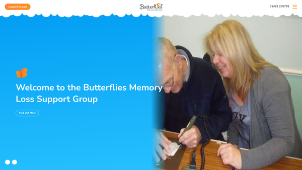 Screenshot of the Butterflies Memory Loss Support Group website