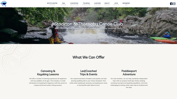 Screenshot of the Stockton And Thornaby Canoe Club website