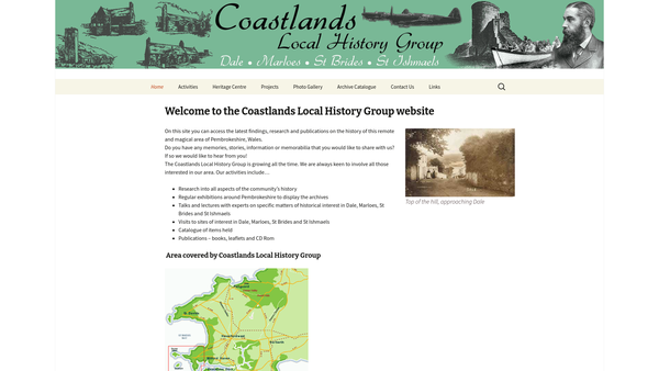 Screenshot of the Coastlands Local History Group (CIO) website