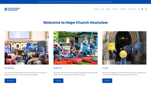 Screenshot of the The Parochial Church Council of Hope Church Hounslow website