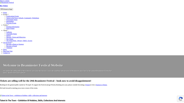 Screenshot of the The Beaminster Festival And The Friends Of The Beaminster Festival website