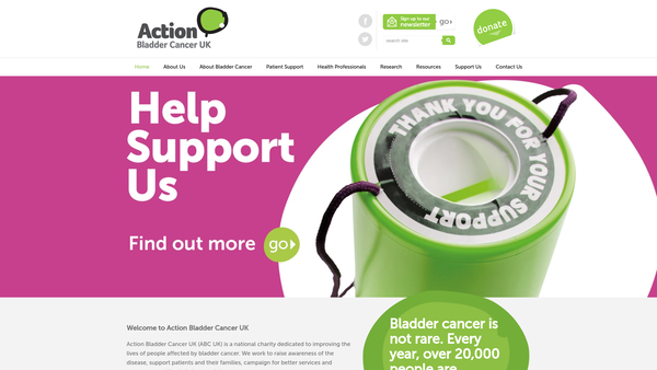 Screenshot of the Action Bladder Cancer UK website