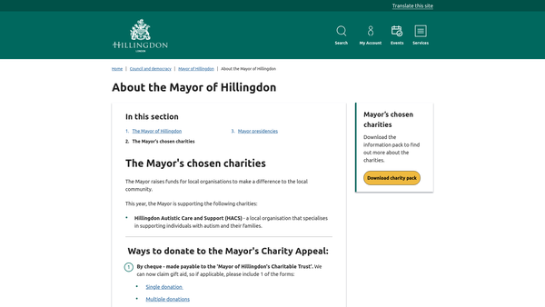 Screenshot of the Mayor Of Hillingdon's Charitable Trust website