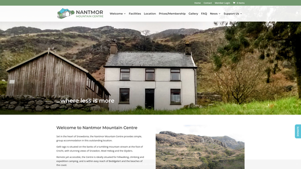 Screenshot of the The Nantmor Mountain Centre Association website