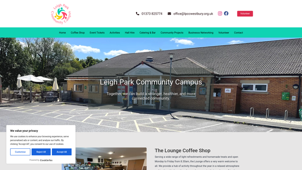 Screenshot of the Leigh Park Community Centre (Westbury) website