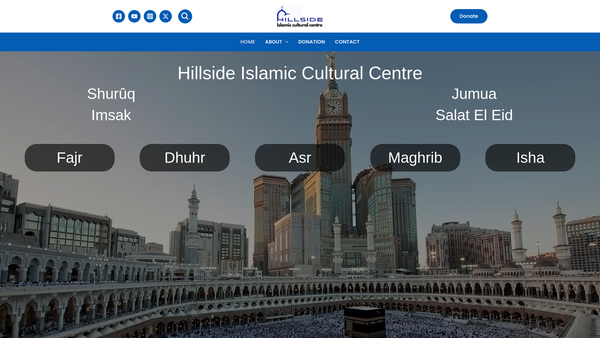 Screenshot of the Hillside Islamic Cultural Centre website