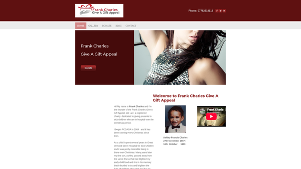 Screenshot of the Frank Charles Give A Gift Appeal website