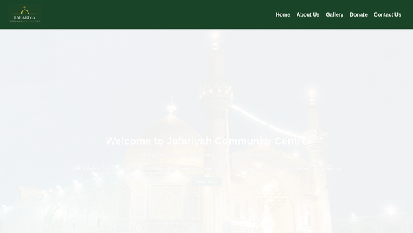 Screenshot of the Jafariyah Community Centre Stoke-On-Trent website
