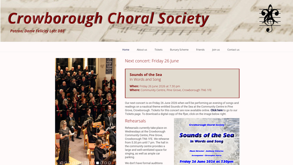 Screenshot of the Crowborough Choral Society website