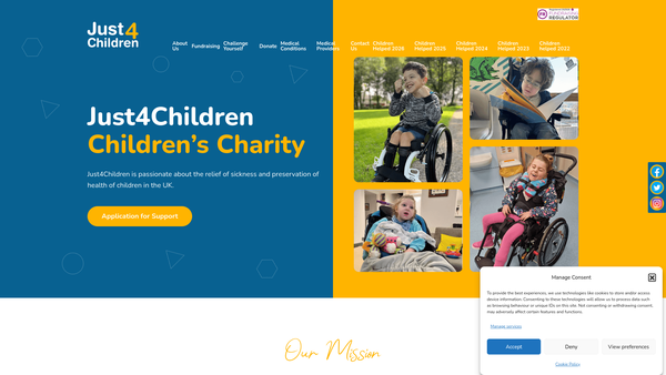 Screenshot of the Just4Children website