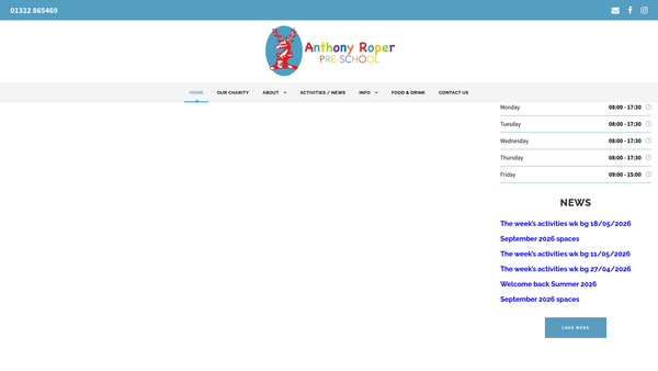 Screenshot of the The Anthony Roper Pre-School And Kindergarten website