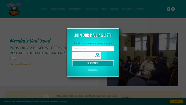 Screenshot of the Neruka's Soul Food Soup Kitchen website