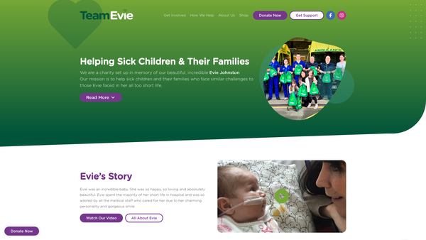Screenshot of the Team Evie website