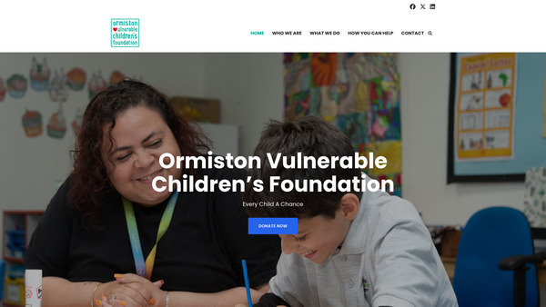 Screenshot of the Ormiston Vulnerable Children's Foundation website
