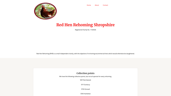 Screenshot of the Red Hen Rehoming (Shropshire) website