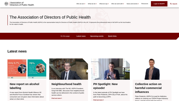 Screenshot of the Association Of Directors Of Public Health (UK) website