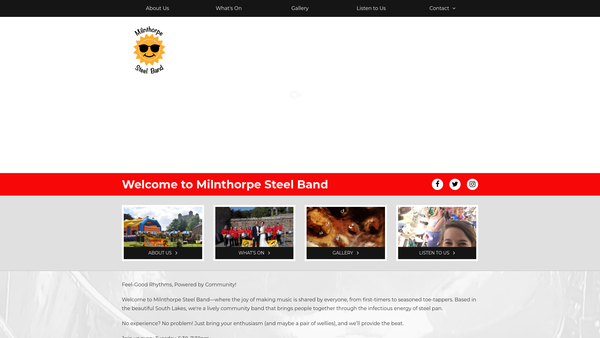 Screenshot of the Milnthorpe Steel Band website