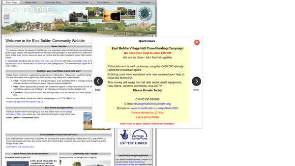 Screenshot of the East Boldre Village Hall website