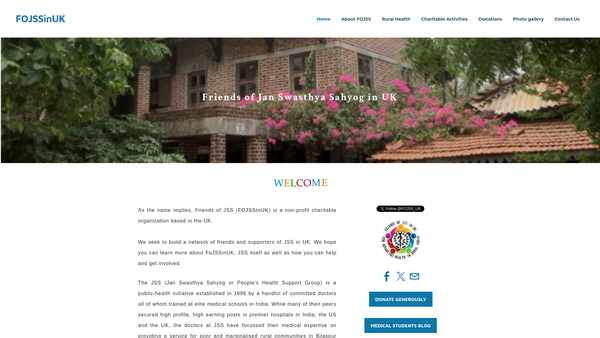 Screenshot of the Friends Of Jan Swasthya Sahyog (Jss) In UK website