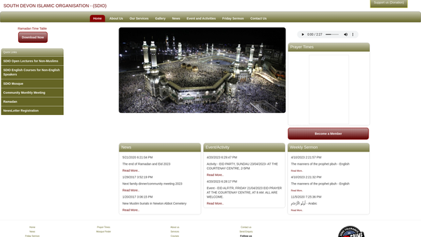Screenshot of the South Devon Islamic Organisation website