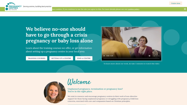 Screenshot of the Pregnancy Centres Network website
