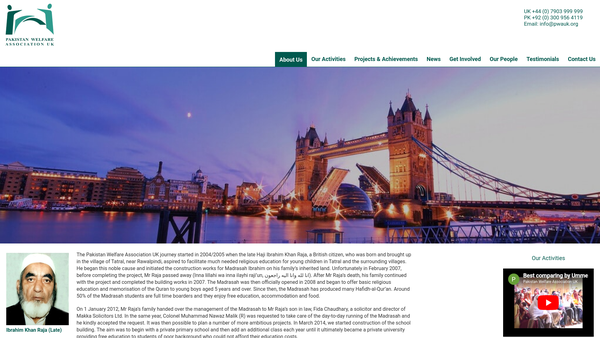 Screenshot of the Pakistan Welfare Association UK website