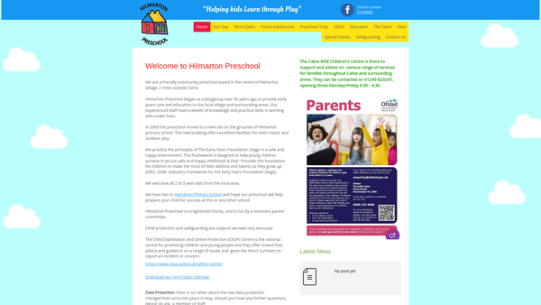 Screenshot of the Hilmarton Pre-School website
