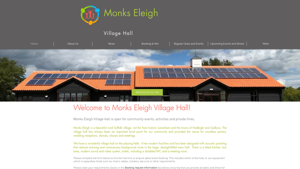Screenshot of the Monks Eleigh Village Hall website