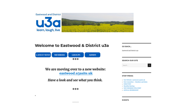 Screenshot of the Eastwood & District U3A website