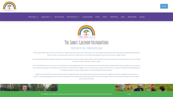 Screenshot of the The James Greenop Foundation website