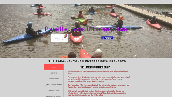 Screenshot of the Parallel Youth Enterprise website