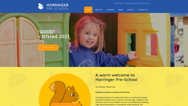 Screenshot of the Horringer Pre-School website