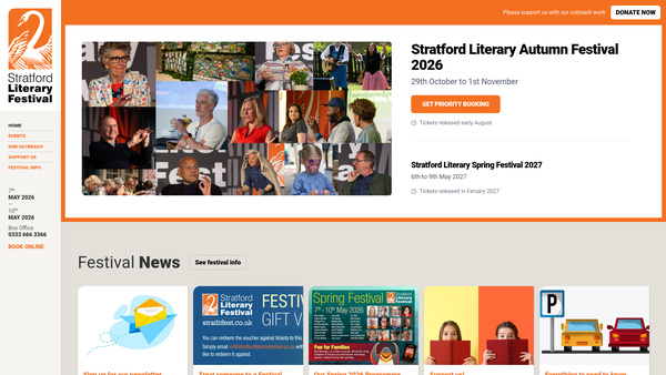Screenshot of the Stratford Literary Festival website