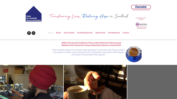 Screenshot of the Hope For Southall Street Homeless website