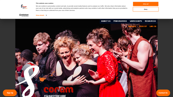 Screenshot of the Coram Shakespeare Schools Foundation website