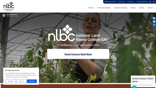 Screenshot of the The National Land Based College website