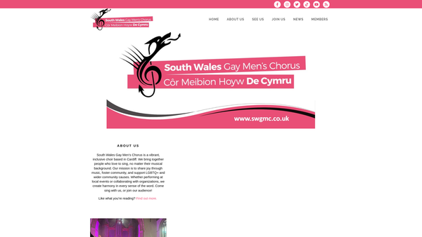 Screenshot of the South Wales Gay Men's Chorus website