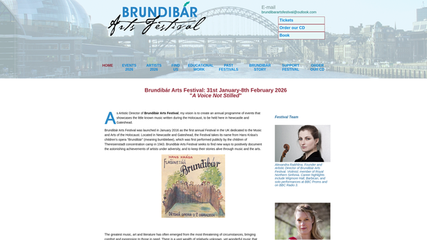 Screenshot of the Brundibar Arts Festival website