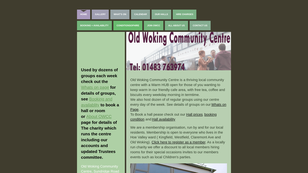 Screenshot of the Old Woking And District Community Centre website